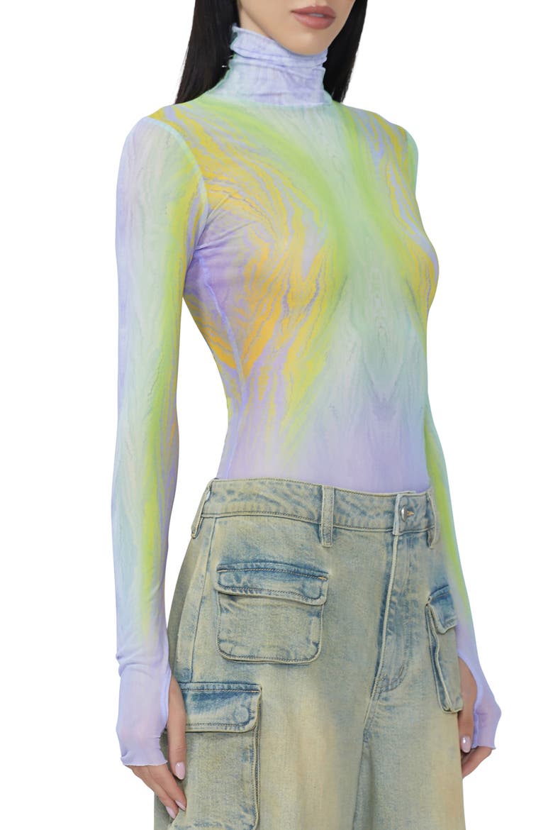 Zadie Print Turtleneck Mesh Top, Alternate, color, PLACED CITRUS SWIRL