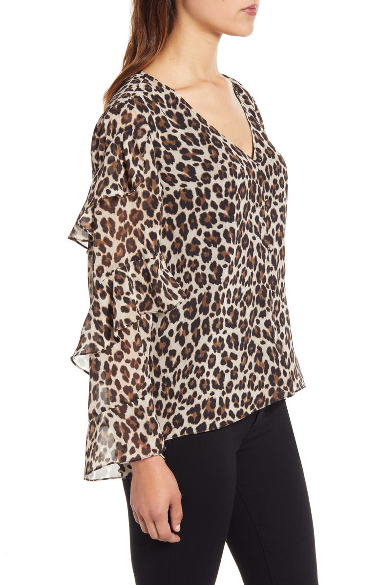 Vince Camuto Leopard Print Tiered Sleeve Blouse, Alternate, color,