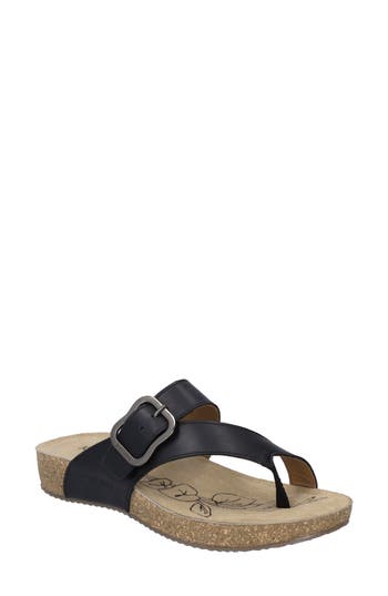 Josef Seibel Womens Toe Loop Slide Sandals In Black