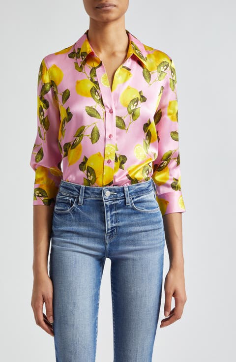 Dani Lemon Print Silk Blouse
