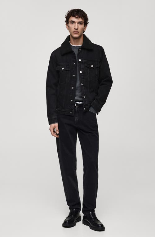 Mango Men's Slim-fit Shearling-effect Lining Denim Jacket In Black Denim