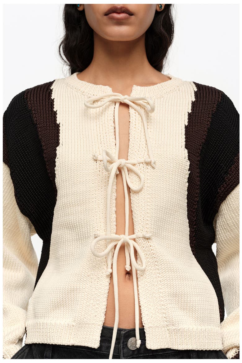 Tricolor Tie Cardigan, Alternate, color, IVORY