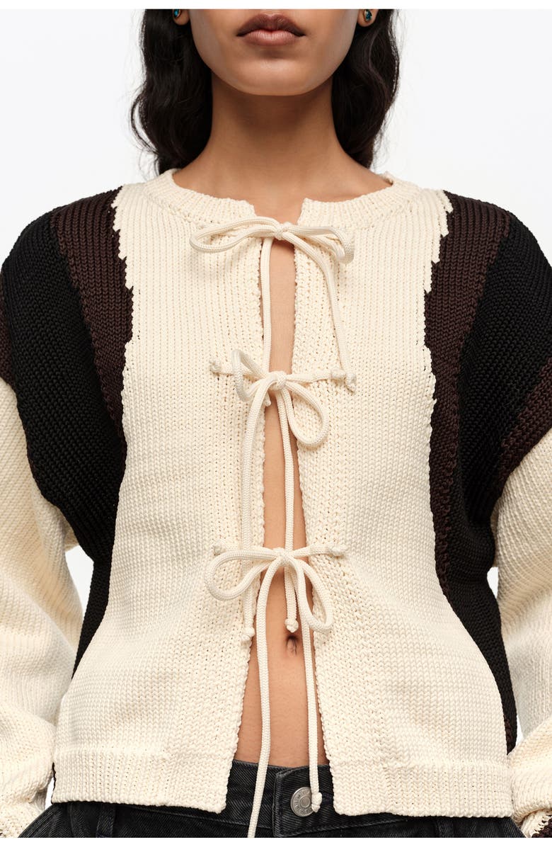 Bimba y Lola Tricolor Tie Cardigan, Alternate, color, Ivory