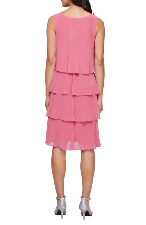 Sl Fashions Beaded Tiered Chiffon Cocktail Dress With Jacket In Rose