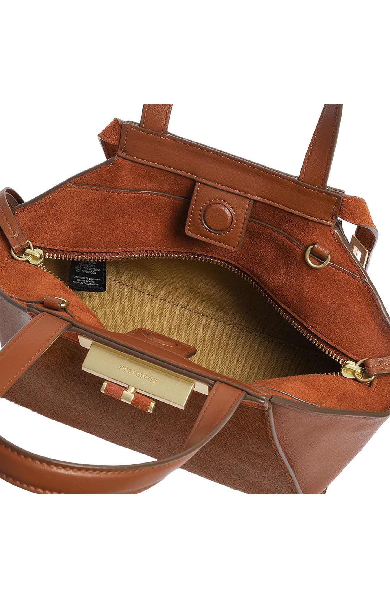 Crosby Small Leather & Haircalf Satchel, Alternate, color, SADDLE