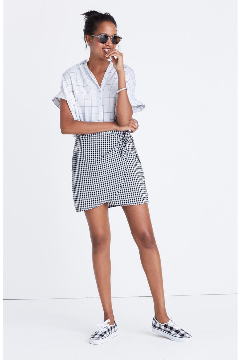 Gingham Wrap Miniskirt, Alternate, color, TRUE BLACK