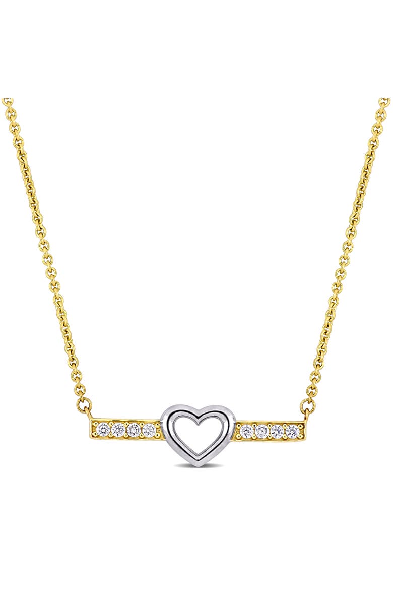 White Topaz Heart Bar Necklace 10k, Main, color, 10k Gold
