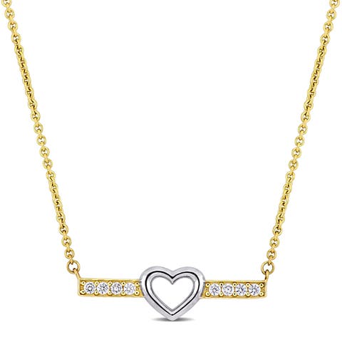 White Topaz Heart Bar Necklace 10k
