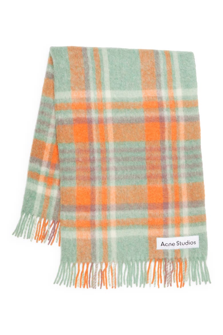 Vana Plaid Wool Scarf, Main, color, ORANGE/ LILAC/ AQUA BLUE