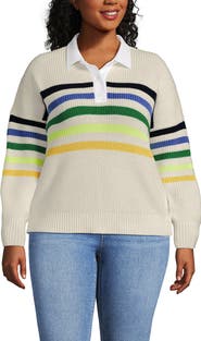 Lands' End Drifter Rugby with Woven Collar Sweater