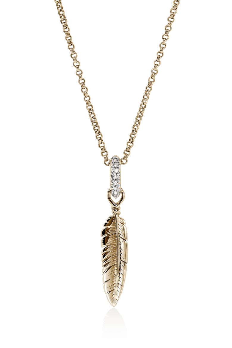 Modern Talismans 14k Gold Diamond Feather Talisman Necklace, Main, color, GOLD