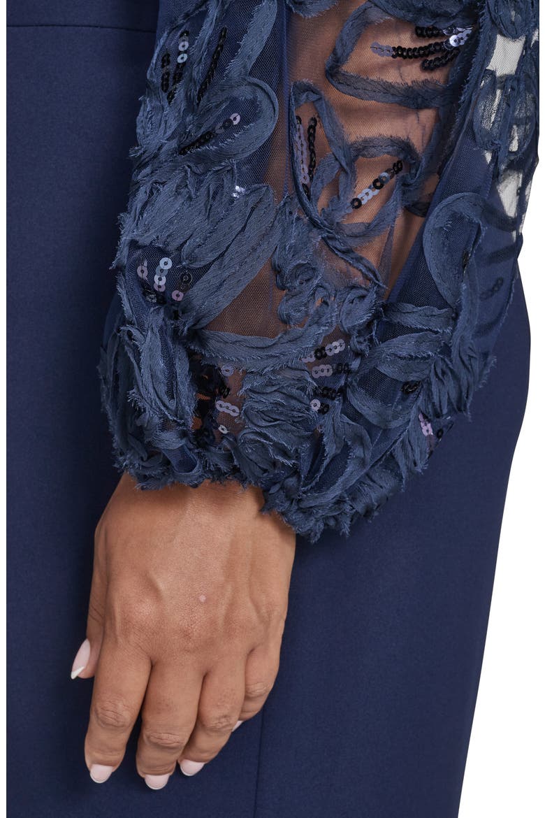Off the Shoulder Lace Long Sleeve Gown, Alternate, color, NAVY