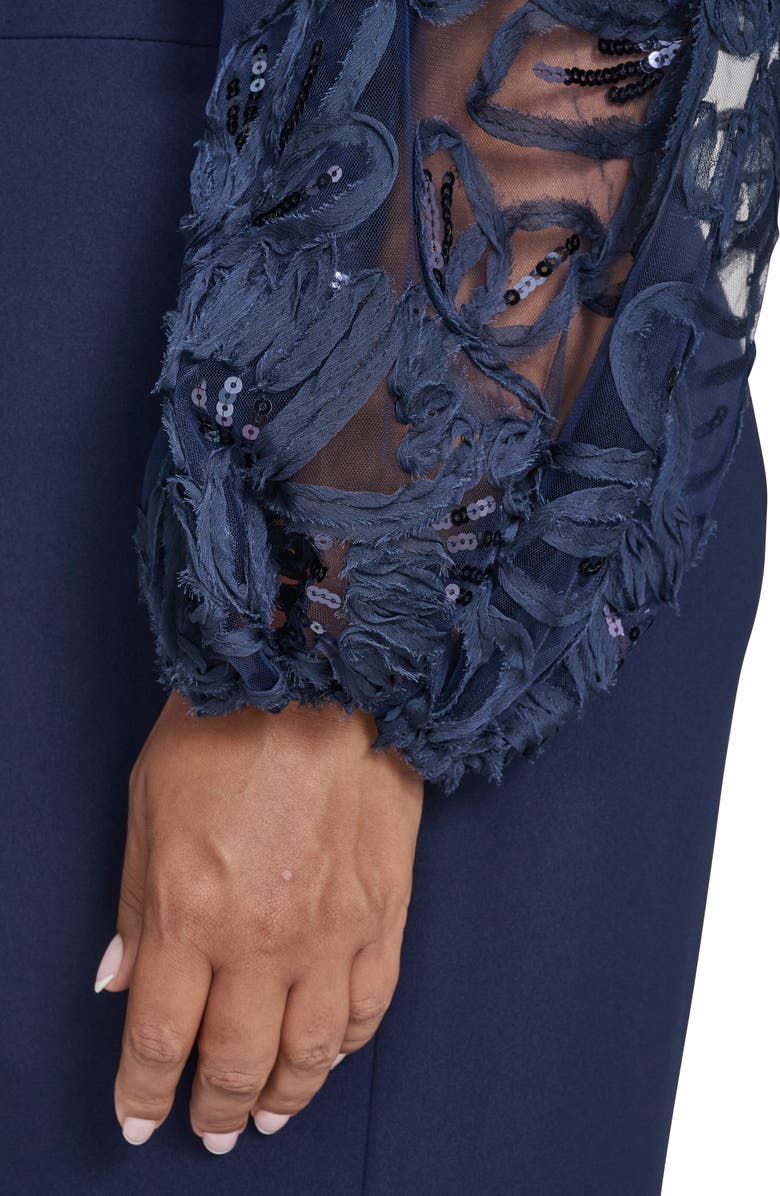 Eliza J Off the Shoulder Lace Long Sleeve Gown, Alternate, color, Navy