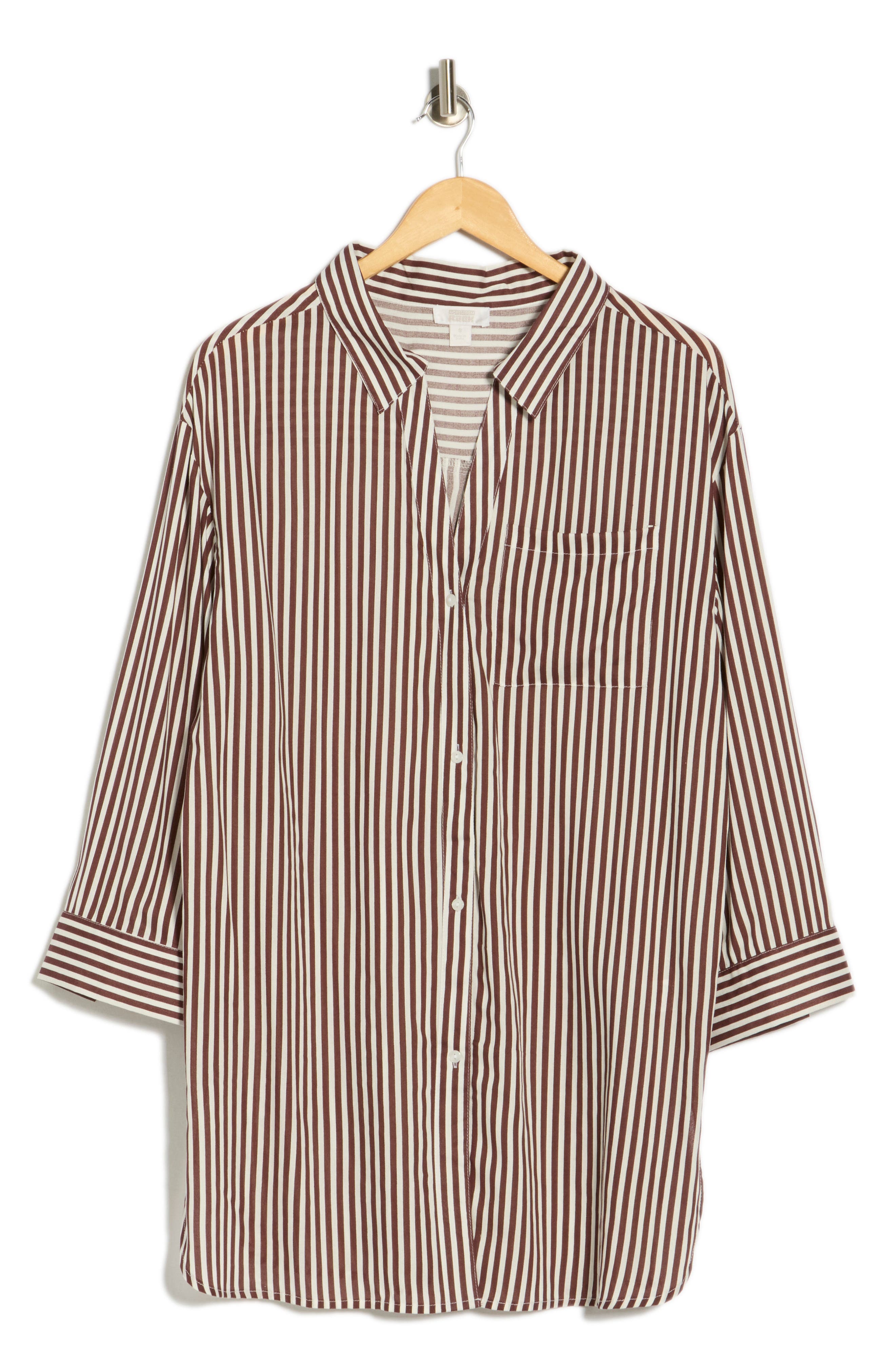 NORDSTROM RACK Striped Long Sleeve Cover-Up Shirtdress