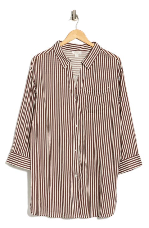 Striped Long Sleeve Cover-Up Shirtdress