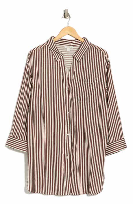 NORDSTROM RACK Striped Long Sleeve Cover-Up Shirtdress
