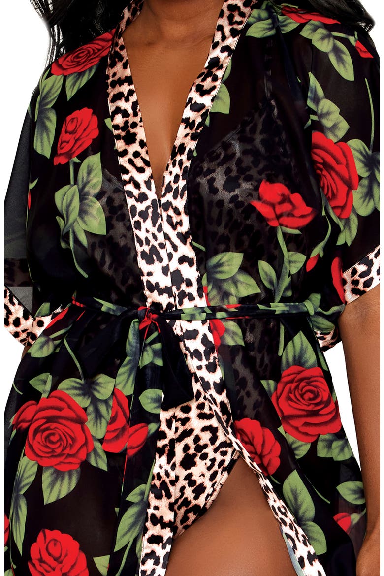 Leopard Print Teddy & Robe Set, Alternate, color, LEOPARD/ ROSE