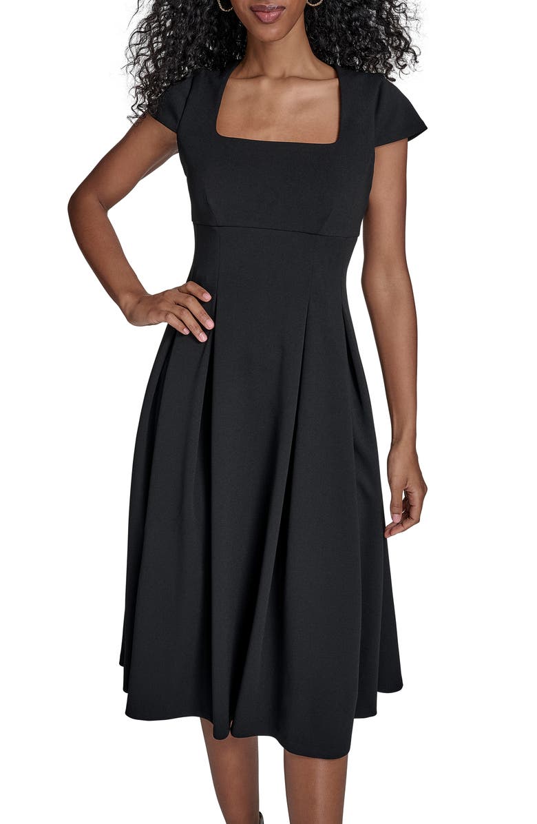 Calvin Klein Short Sleeve Midi Fit & Flare Dress, Alternate, color, Black