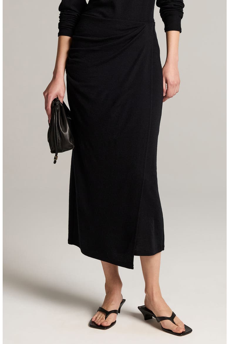 Ruched Wool Blend Knit Midi Skirt, Main, color, BLACK