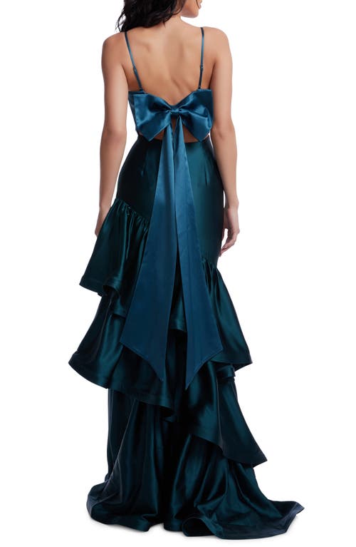 DRESS THE POPULATION DRESS THE POPULATION CLARICE TIERED RUFFLE SATIN GOWN