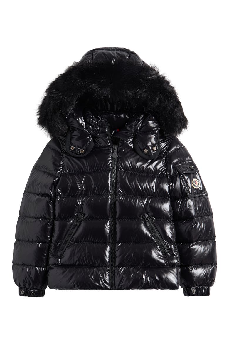 Kids' Badyf Down Jacket with Faux Fur Trim, Main, color, BLACK