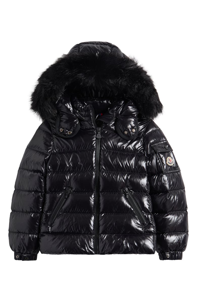 Moncler Kids' Badyf Down Jacket with Faux Fur Trim, Main, color, Black