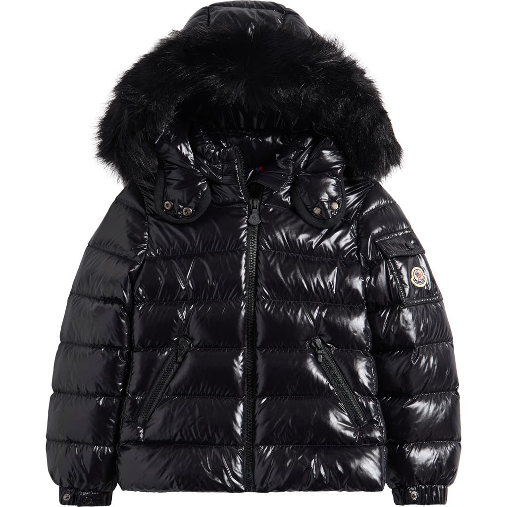 Moncler Kids' Badyf Down Jacket With Faux Fur Trim In Black