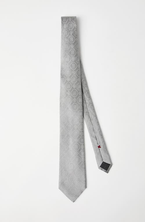 Brunello Cucinelli Silk Geometric Jacquard Tie In Pearl