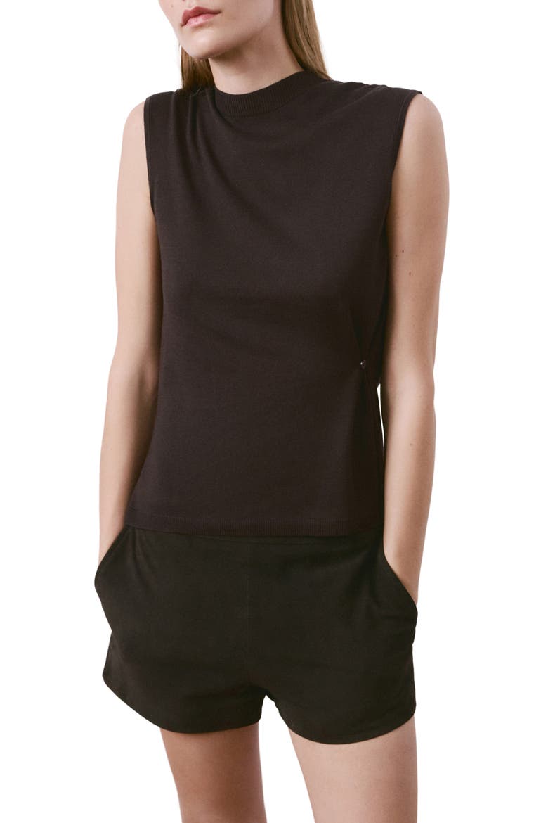Side Gather Mock Neck Sweater Vest, Main, color, CHOCOLATE