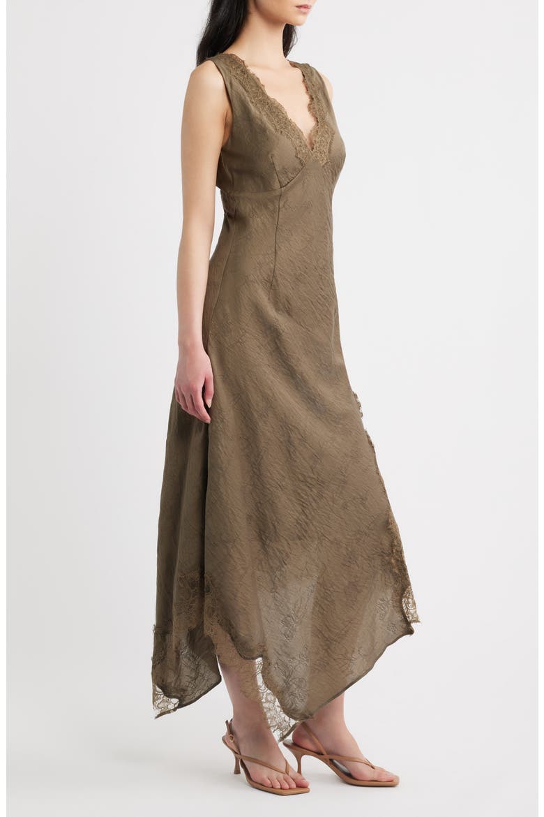 Lace Trim Asymmetrical Hem Dress, Alternate, color, DARK OLIVE