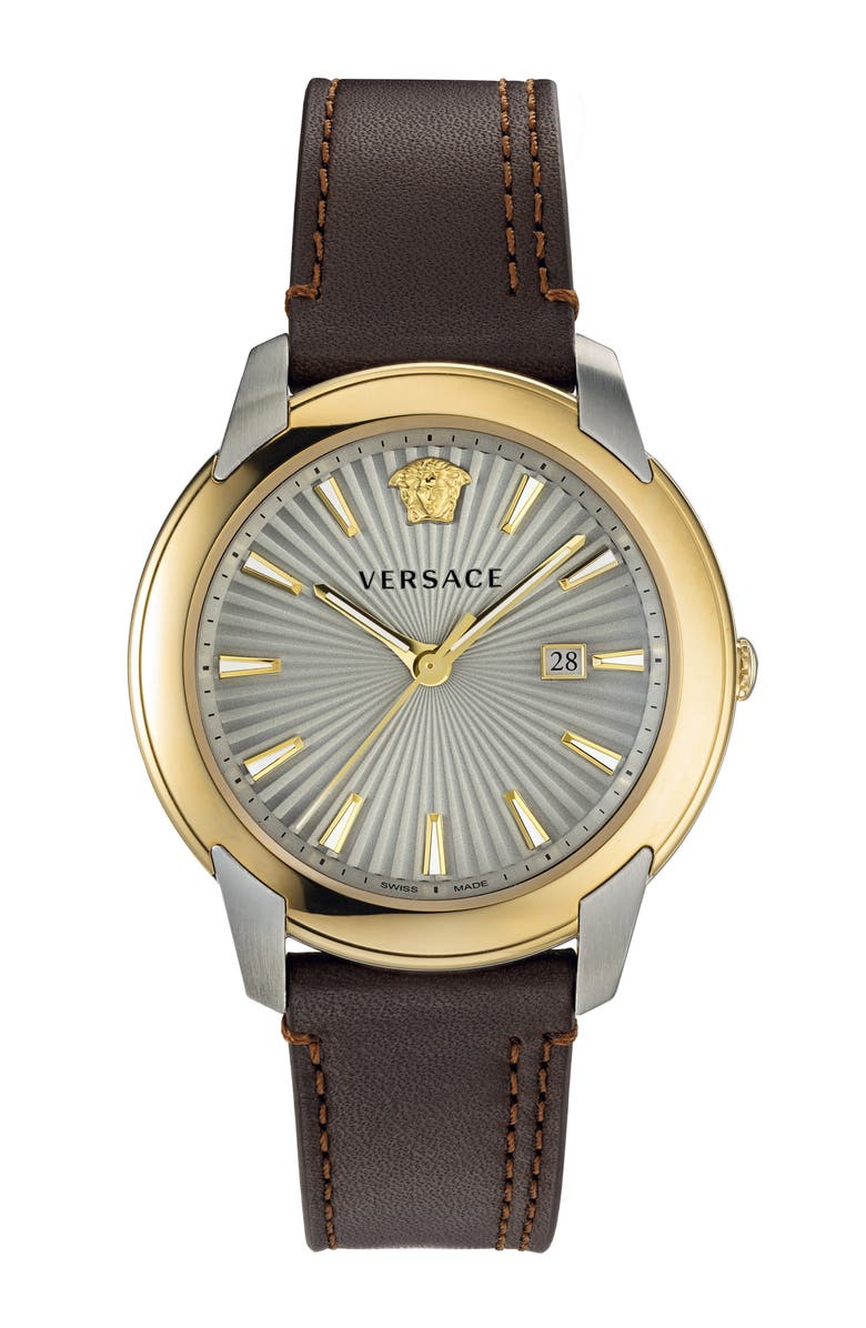 Versace Urban Leather Strap Watch, 42mm, Main, color,