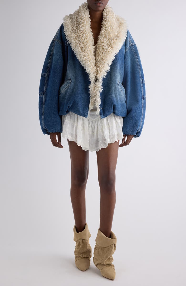 Isabel Marant Charone Faux Fur Trim Denim Jacket, Alternate, color, Blue