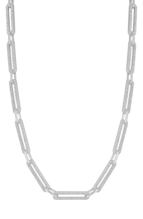 CZ Pavé Oval Link Necklace