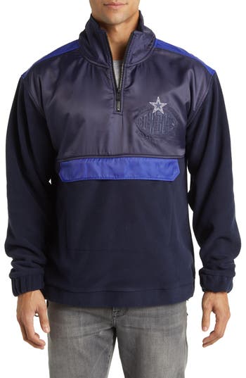 Shop Hugo Boss Boss X Nfl Fumble Mixed Media Quarter Zip Pullover In Dallas Cowboys Dark Blue