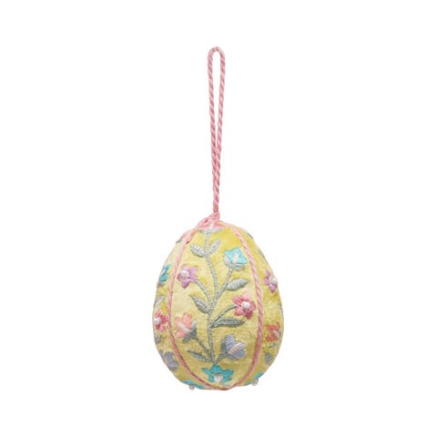 Yellow Floral Vintage Velvet Easter Egg Decorative Ornament