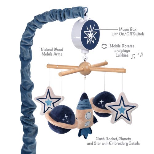Lambs & Ivy Sky Rocket Planets/stars Musical Baby Crib Mobile Soother Toy In Blue