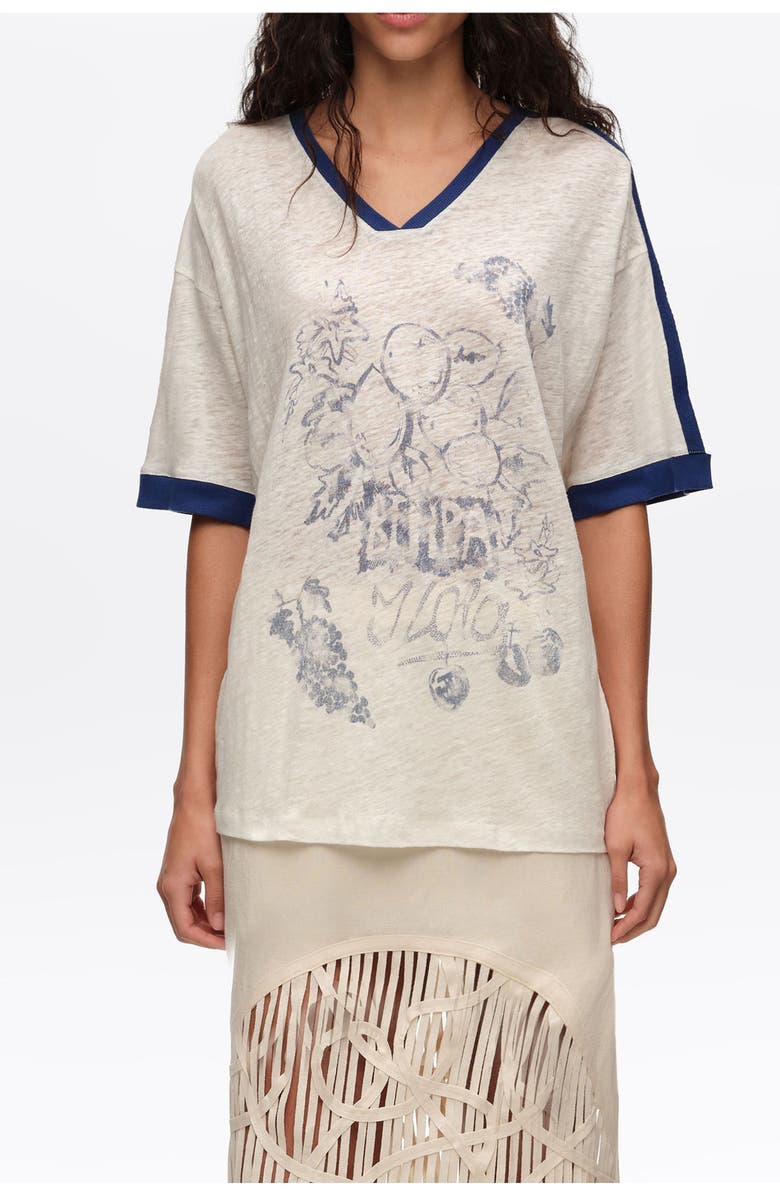 Bimba y Lola Linen Fruit Logo T-Shirt, Main, color, Ivory