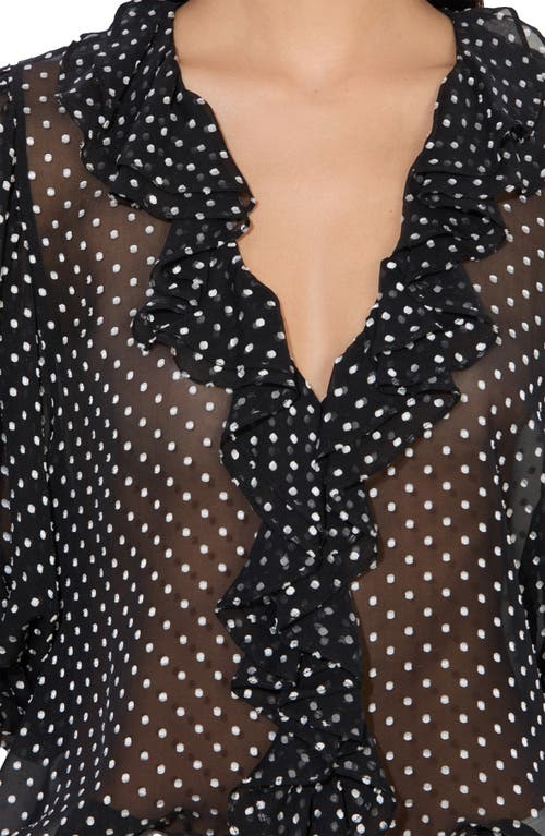 Alice And Olivia Alice + Olivia Betsie Clip Dot Ruffle Sheer Silk Blend Top