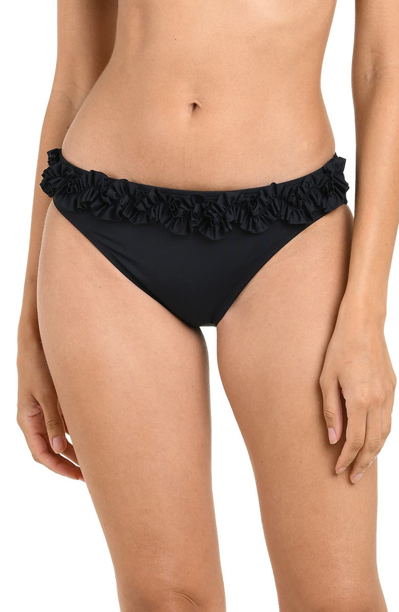La Blanca Island Goddess Ruffle Bikini Bottoms, Main, color, Black