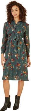 Yumi Fox Print Shirt Midi Dress