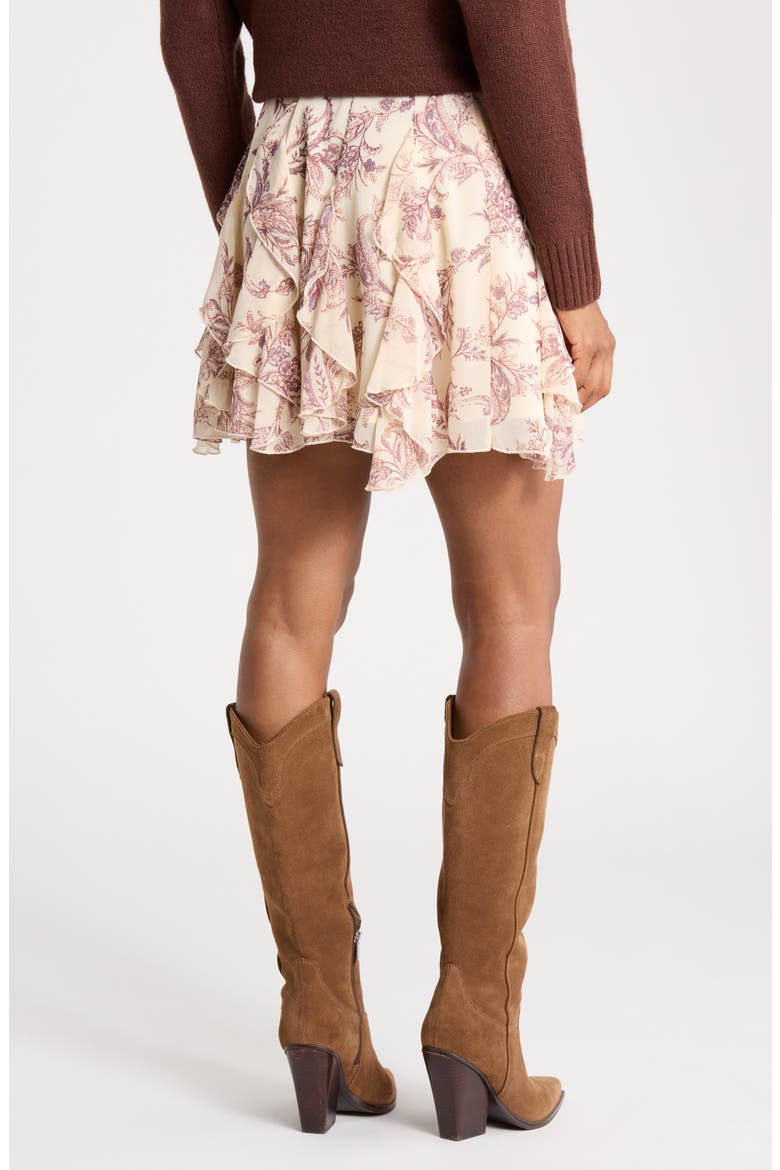 Ruffle Chiffon Miniskirt, Alternate, color, IVORY D- BURG HARVEST PAISLEY