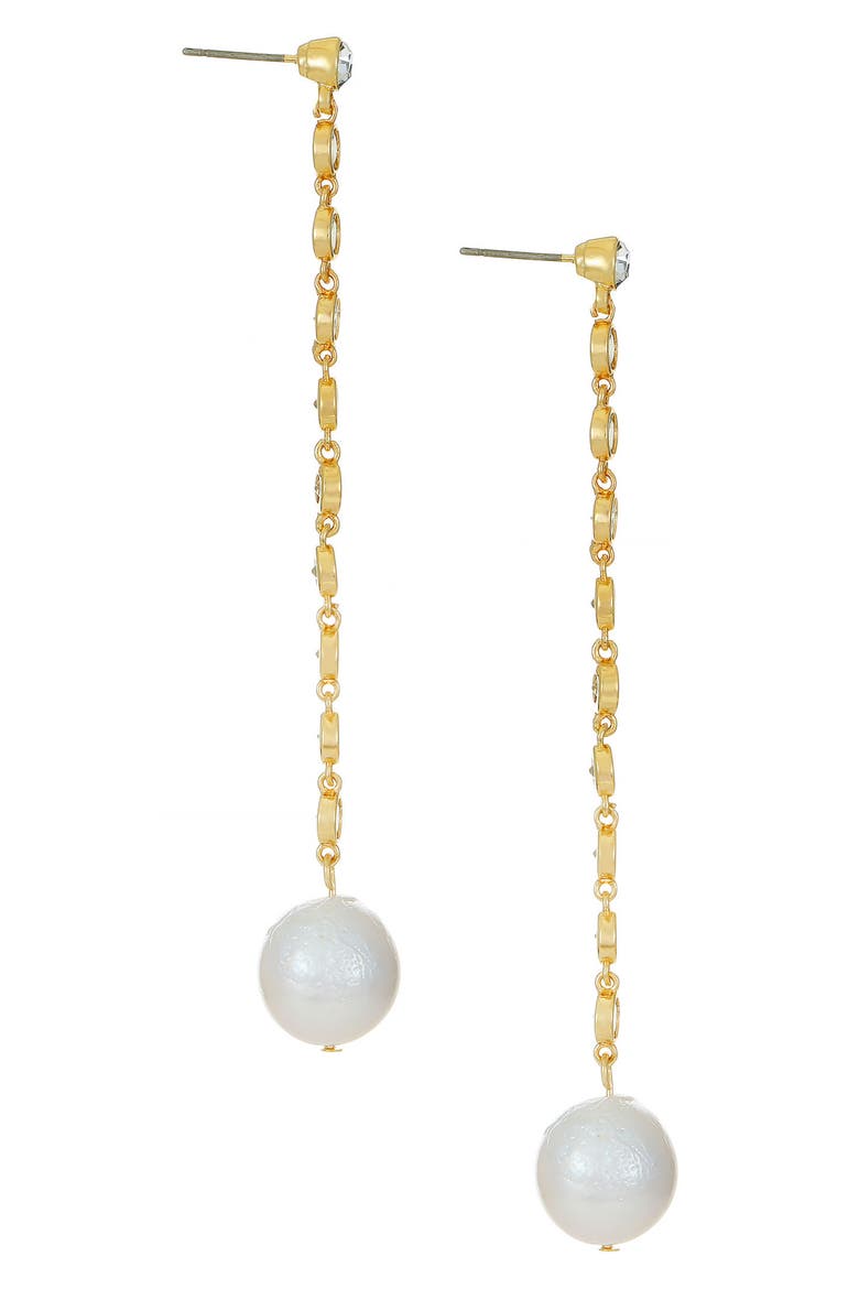 Freshwater Pearl & Cubic Zirconia Linear Drop Earrings, Alternate, color, GOLD