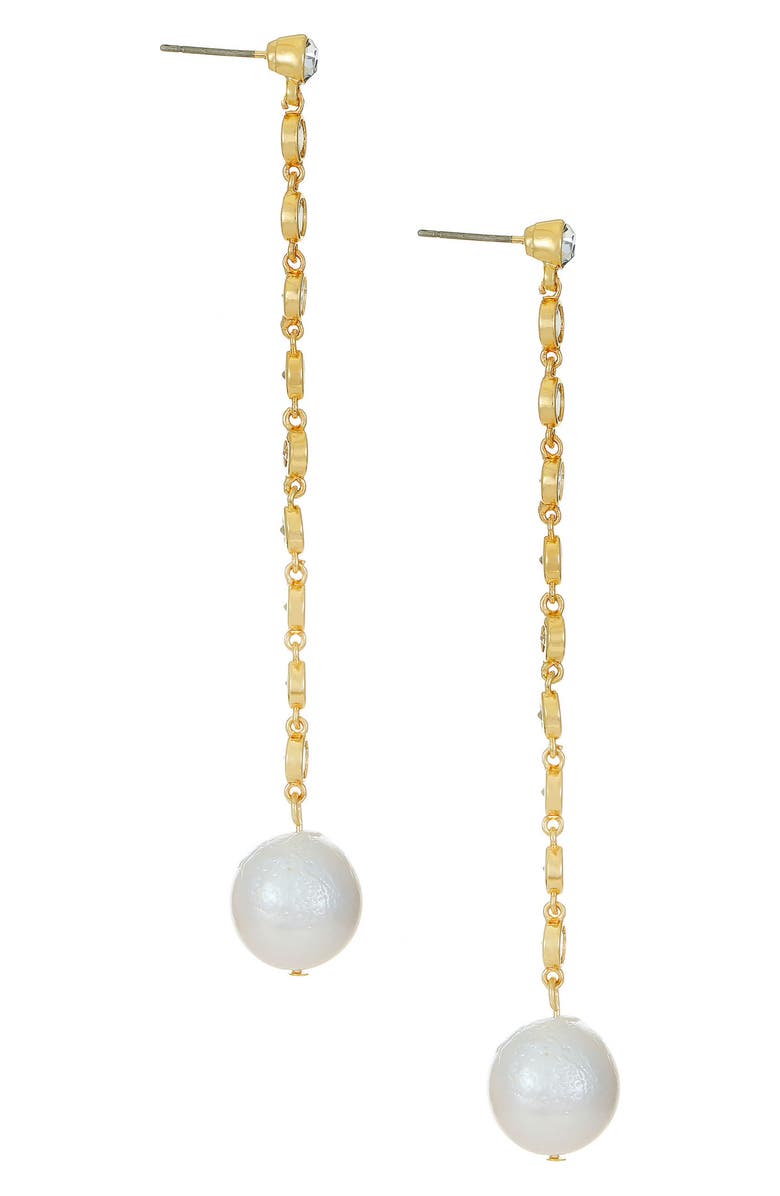 Ettika Freshwater Pearl & Cubic Zirconia Linear Drop Earrings, Alternate, color, Gold