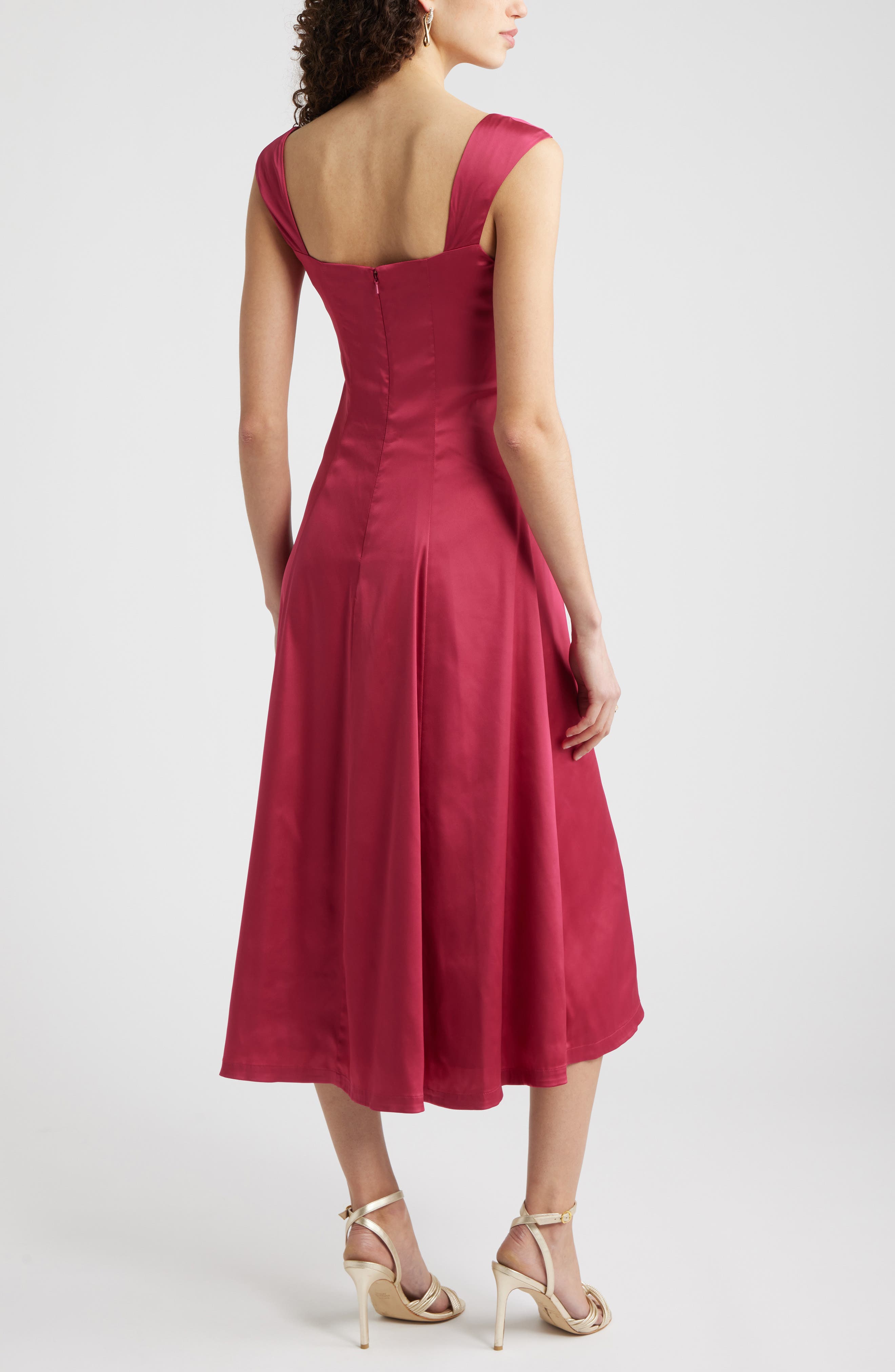 Cap Sleeve Satin Midi Dress - image 4
