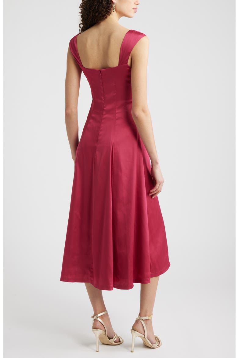 Cap Sleeve Satin Midi Dress, Alternate, color, PINK VIVACIOUS