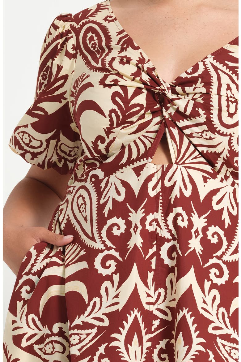 Aurela Paisley Keyhole Fit & Flare Cotton Midi Dress, Alternate, color, TERRACOTTA
