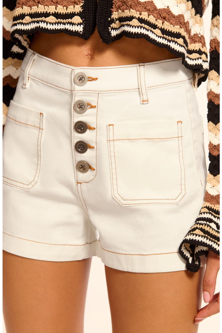 Cindy Contrast Stitch Shorts, Alternate, color, WHITE/ BAJA BROWN