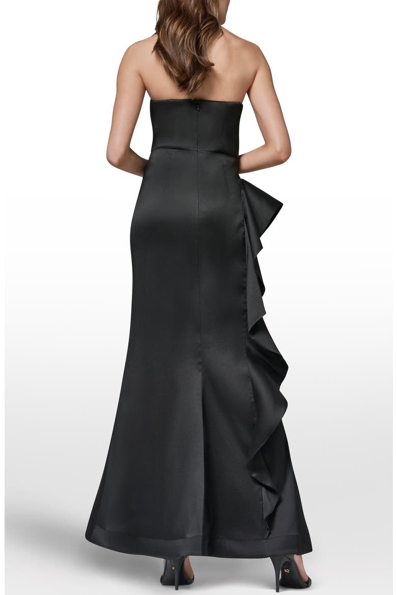 Taffeta Strapless Ruffle Gown, Alternate, color, BLACK