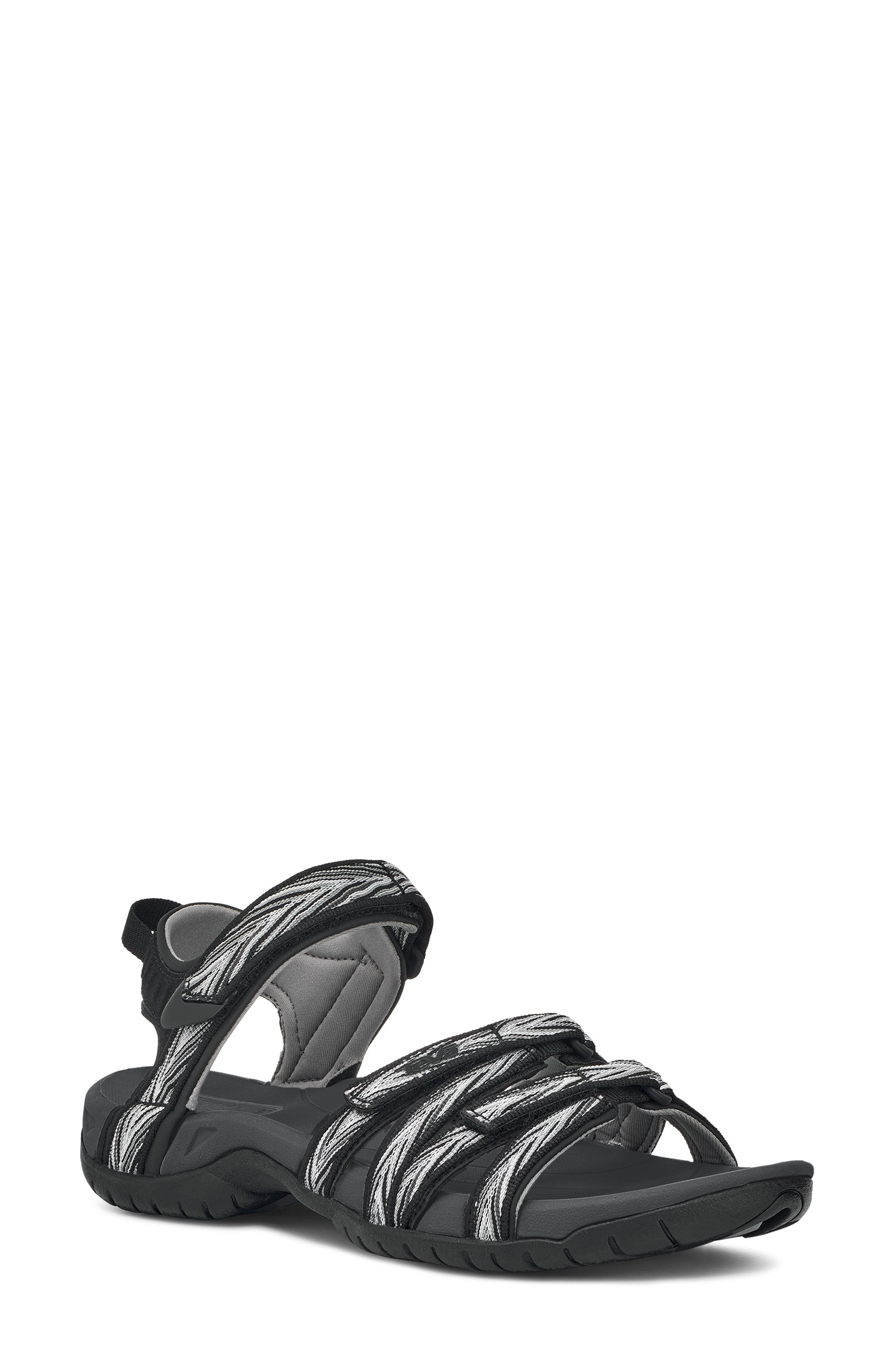 'Tirra' Sandal, Main, color, PALMS BLACK/ WHITE