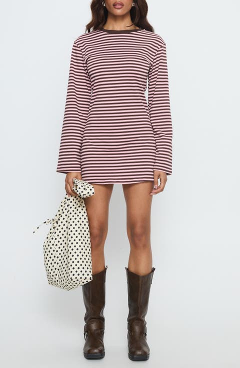 Lulolah Stripe Long Sleeve T-Shirt Minidress